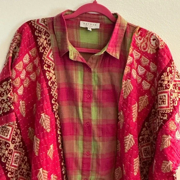 HAYDEN BUTTON UP TOP w added KANTHA SLEEVES Boho Handmade  Festival OS - Picture 2 of 3